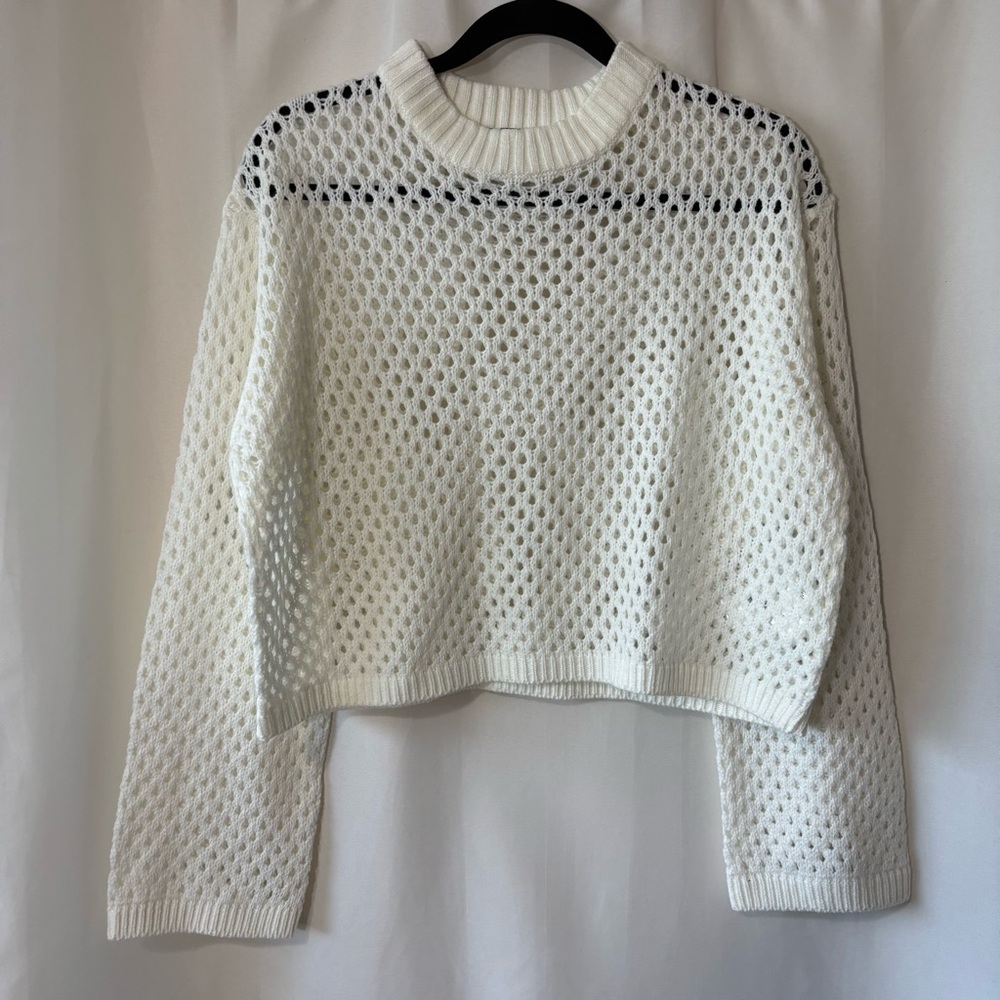 Streetwear Society White Open-Knit Crop Sweater Size Large